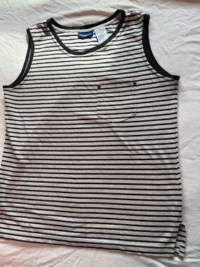 Catalina Dark Brown and Cream Striped Sleeveless Top with Pocket Detail Size L